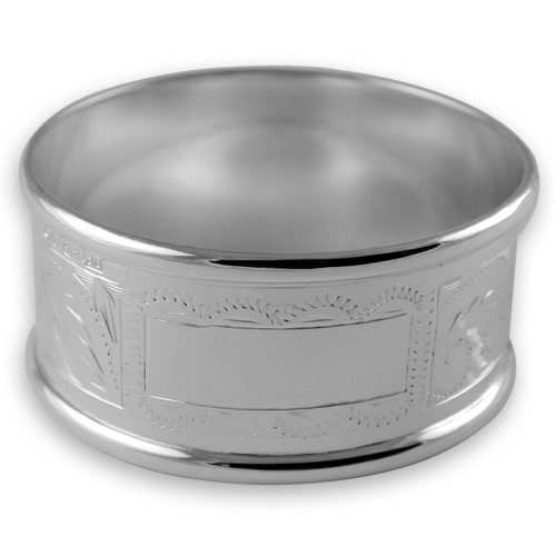 Sterling silver hand engraved napkin ring