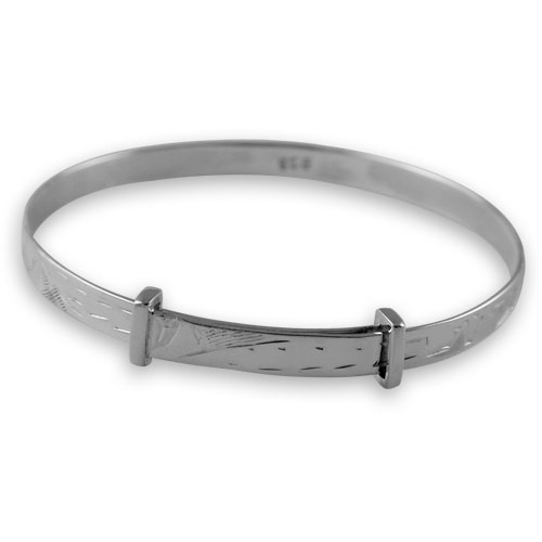 Sterling silver baby hand engraved expanding bangle