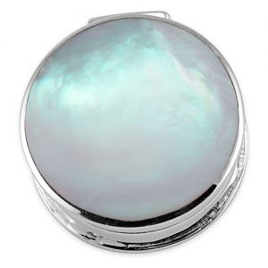 Sterling silver mother of pearl round pill box