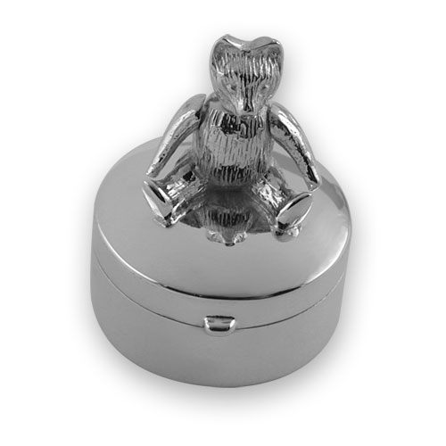 Sterling silver round teddy bear tooth box
