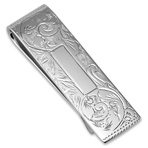 Sterling silver hand engraved money clip