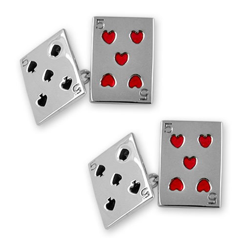 Sterling silver enamel playing card cufflinks