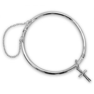Sterling silver hand engraved cross bangle
