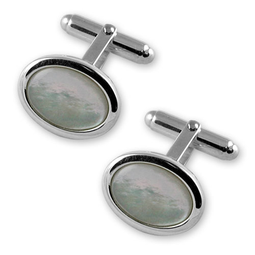 Sterling silver mother of pearl oval cufflinks