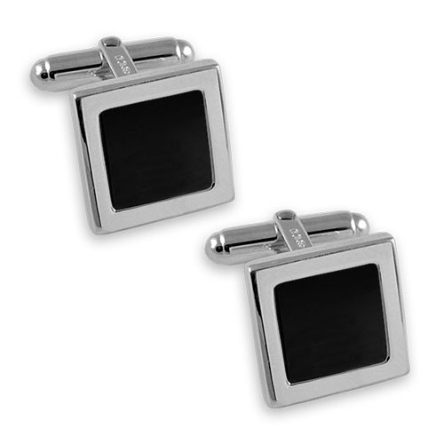 Sterling silver onyx square cufflinks