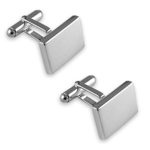 Sterling silver heavyweight plain rectangular cufflinks