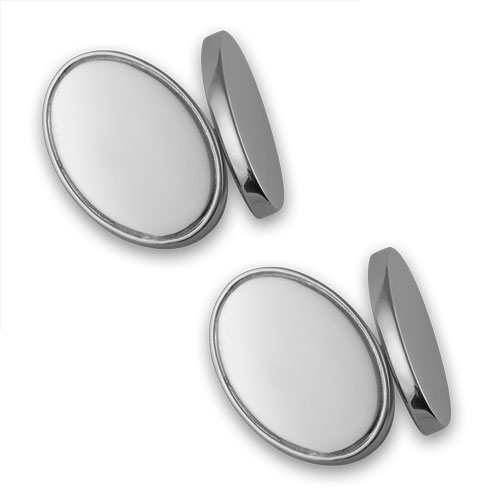Silver plated double-sided oval cufflinks