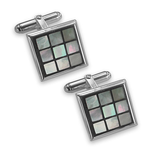 Sterling silver blue mother of pearl chequered cufflinks