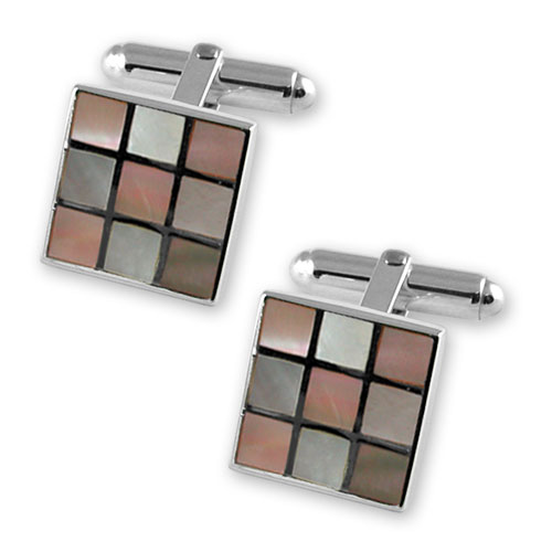Sterling silver pink shell chequered cufflinks