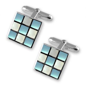 Sterling silver blue & white mother of pearl cufflinks