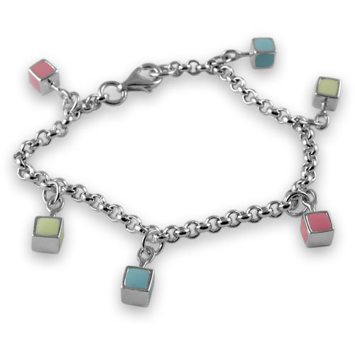 Sterling silver building block charm bracelet
