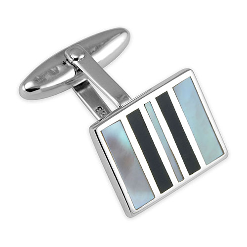 Sterling silver mother of pearl & onyx striped cufflinks