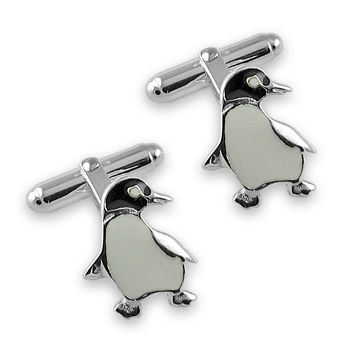 Sterling silver enamel penguin cufflinks