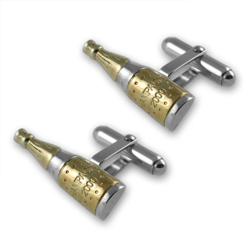 Sterling silver & gold-plated champagne bottle cufflinks