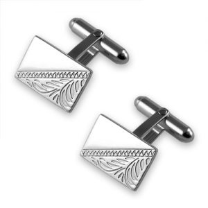 Silver plated hand engraved rectangular cufflinks
