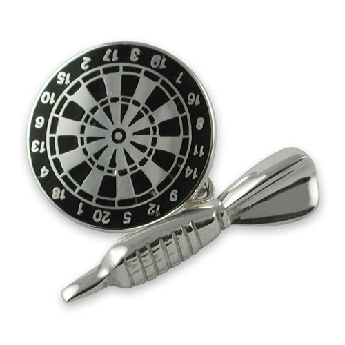 Sterling silver black enamel dart & dartboard cuffkinks