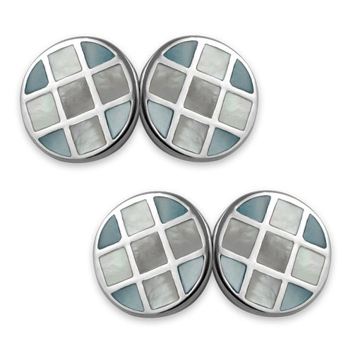 Sterling silver blue mother of pearl double-sided cufflinks