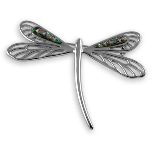 Sterling silver oyster shell dragonfly brooch