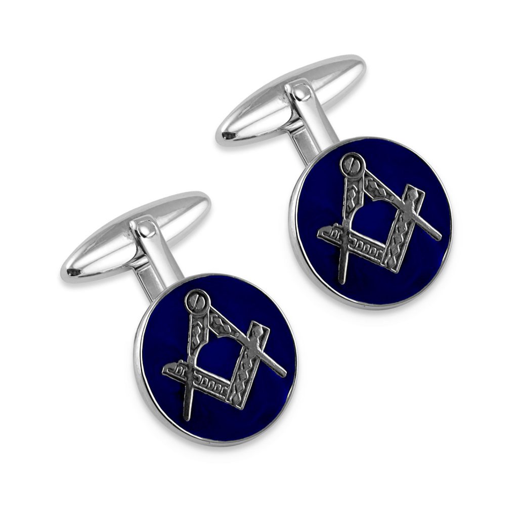 Sterling silver Masonic blue enamel round cufflinks