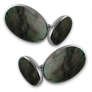 Sterling silver black shell double-sided cufflinks