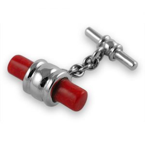 Sterling silver red jasper barrel cufflinks