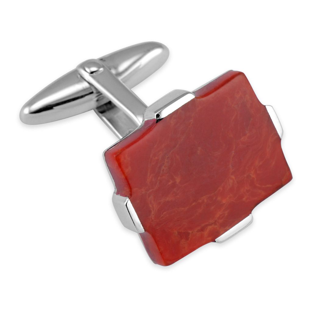 Sterling Silver Red Jasper rectangular cufflinks