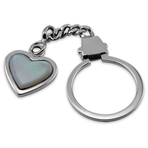 Sterling silver mother of pearl heart keyring