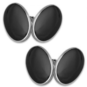 Sterling silver onyx double-sided large oval cufflinks