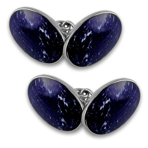 Sterling silver Enhanced lapis double-sided large oval cufflinks