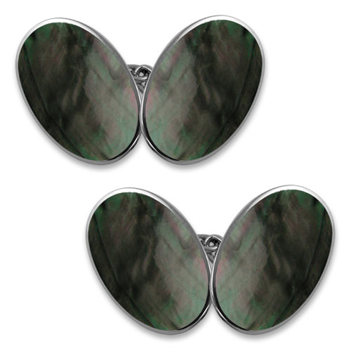 Sterling silver black mother of pearl double-sided large oval cufflinks