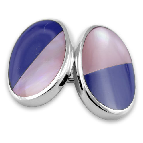 Sterling silver Enhanced lapis and pink shell double-sided large oval cufflinks