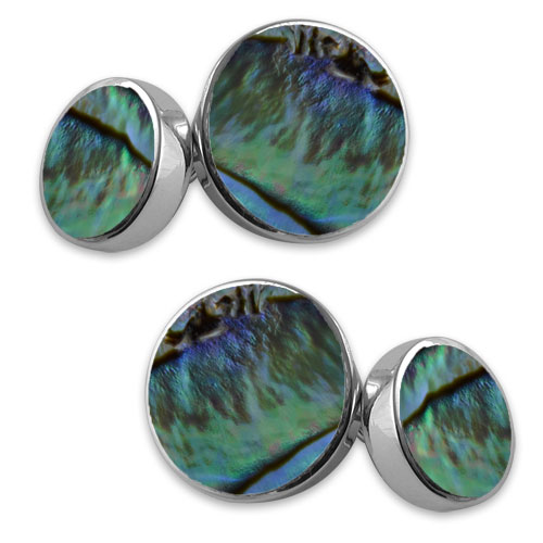 Sterling silver oyster shell double-sided round cufflinks