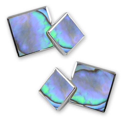 Sterling silver oyster shell double-sided small square cufflinks
