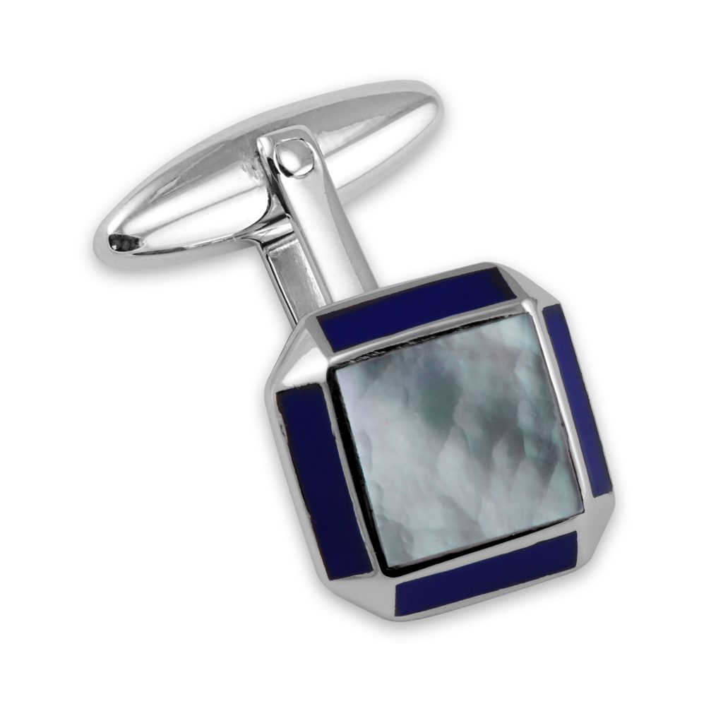 Sterling Silver Cufflinks Sq MOP with Lapis Edge