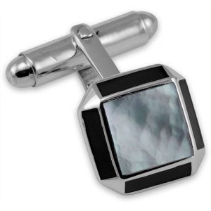 Sterling Silver Cufflinks Sq MOP with Onyx Edge