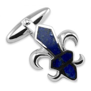 Sterling Silver Fleur De Lys Lapis Cufflinks