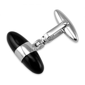 Sterling Silver Onyx Bullet Cufflinks