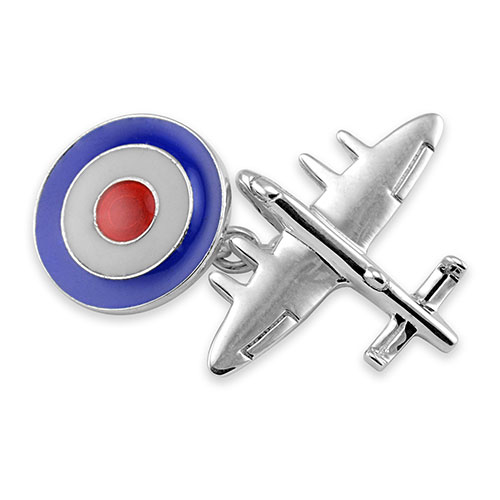 Sterling Silver Bomber Plane with RAF Roundel Cufflinks