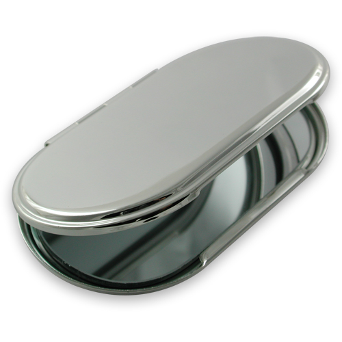 Silver plated oval handbag mirror
