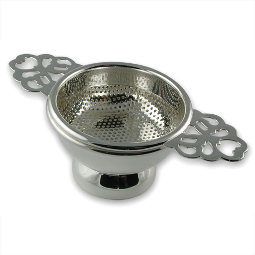 Silver plated double handled tea strainer