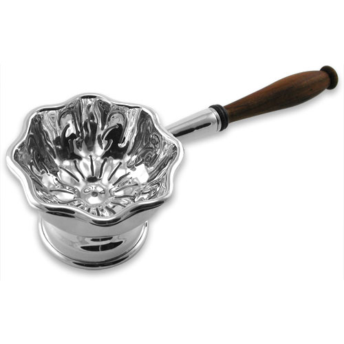 Sterling Silver Plated Tea Strainer and Bowl with Rosewood Handle