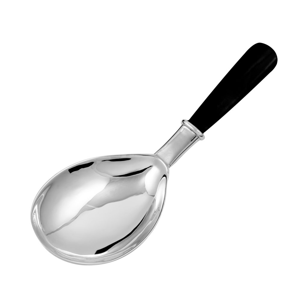 Silver Plated Plain Edwardian Caddy Spoon with Onyx Handle