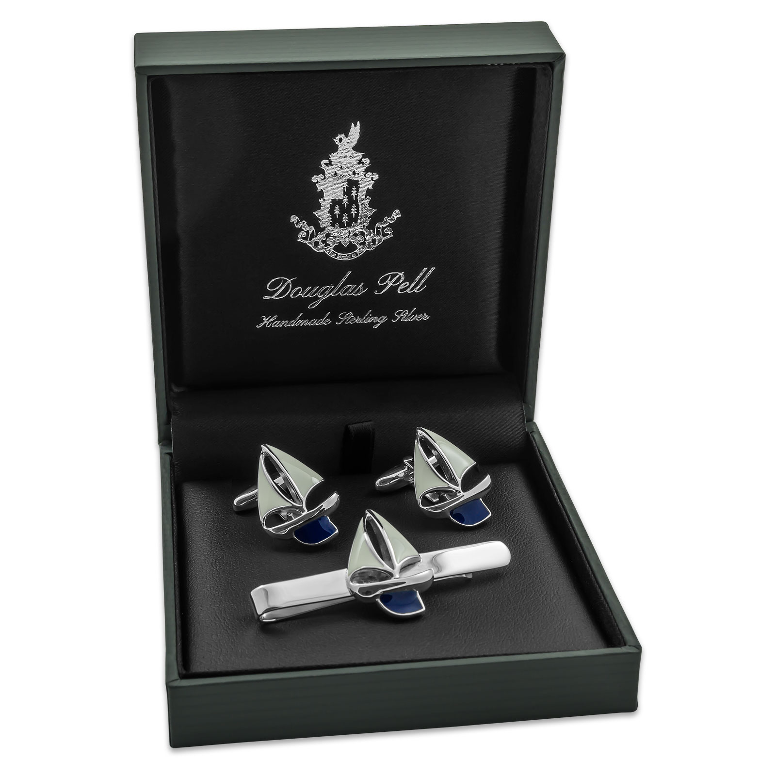 Sterling Silver Sailing Boat Tie Slide and Cufflinks Set