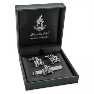 Sterling Silver Cycling Tie Slide and Cufflink Set