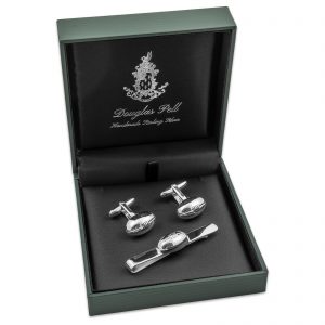 Sterling Silver Rugby Ball Tie Slide and Cufflinks Set