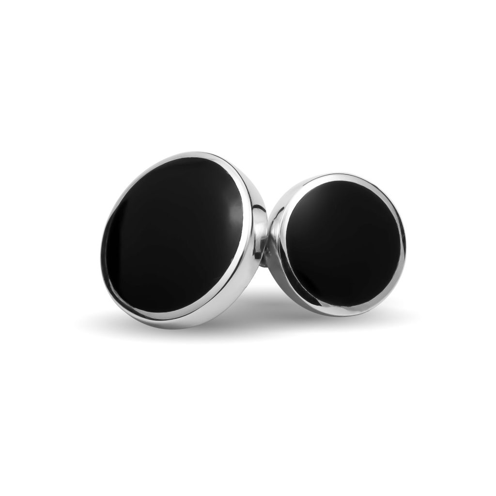 Sterling silver plated silver onyx double-sided cufflinks